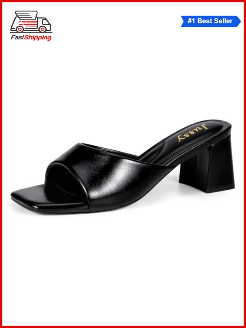 Leather Chunky Block Heel Mule Sandals Square Toe Slip On Heels